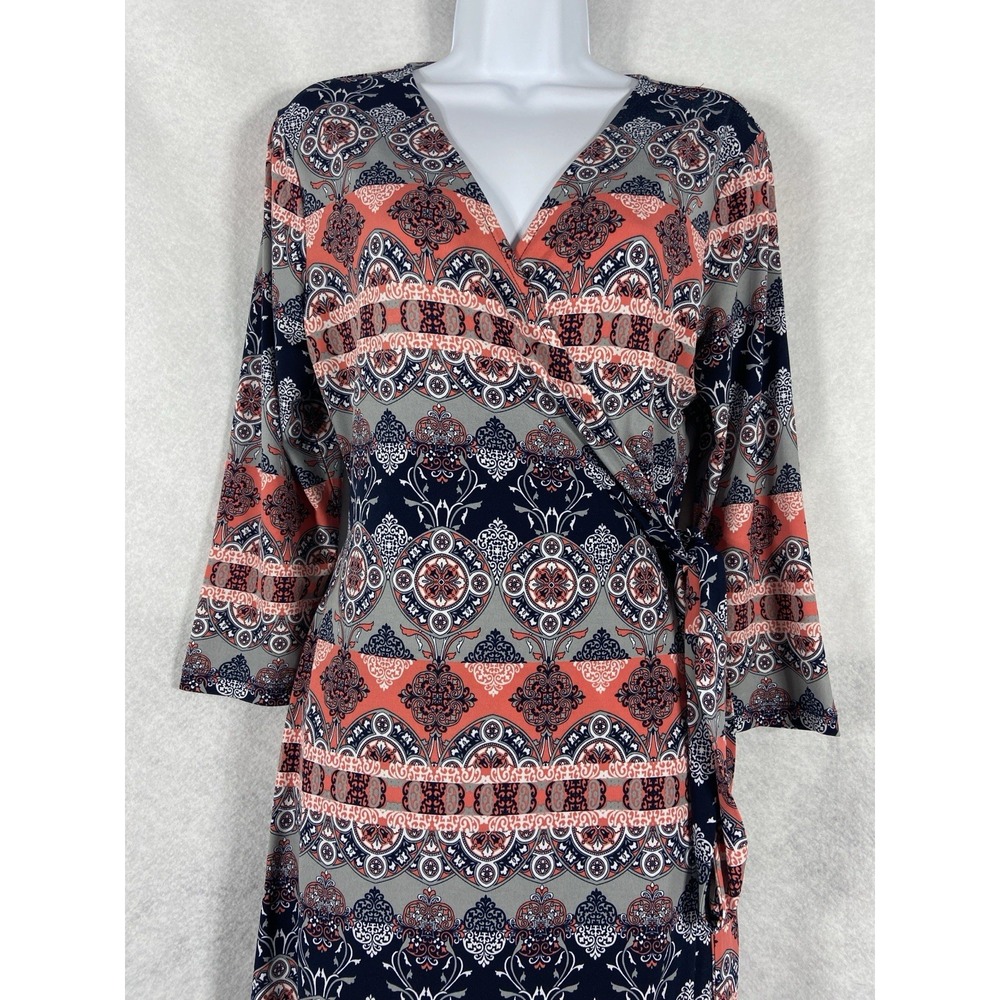 Banana Republic Wrap Dress Women's Medium Blue Pink Long Sleeve Boho Chic Floral - Picture 2 of 12